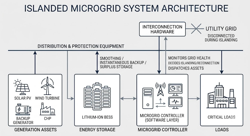 A functioning islanded microgrid system