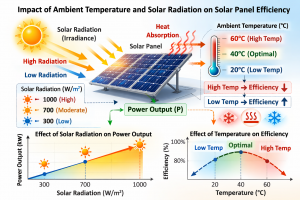 The impact of changes in ambient temperature and solar radiation on solar panels